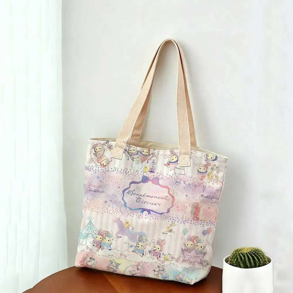 Sentimental Circus Cartoon Fashion Wiederverwendbare Schulterhandtasche aus Leinenmischgewebe, Baumwolle-Polyester-Stoff, doppelseitige Tragetasche – Detail 14