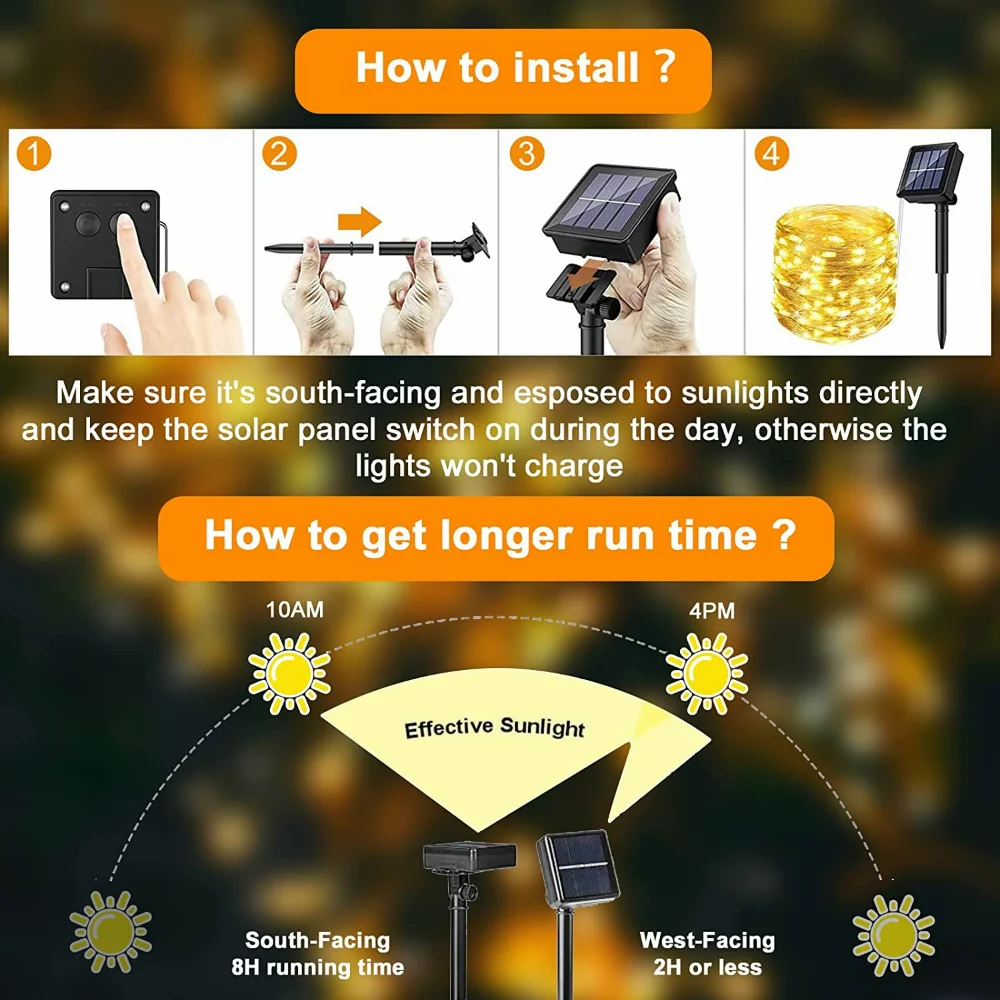 2er-Pack Solar-Lichterketten, 300 LEDs, Solar-Lichterketten für den Außenbereich, wasserdicht, 8 Modi, Kupferdraht, funkelndes Licht