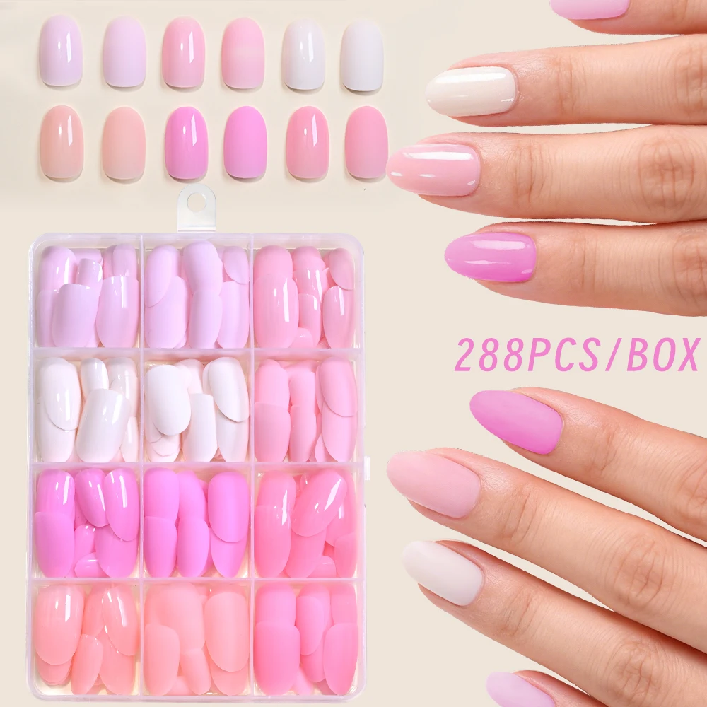 

288Pcs Matte Colorful Medium Almond False Nails Acrylic Full Cover Fake Nail Tips Extension Stiletto Wearable Press On Nails