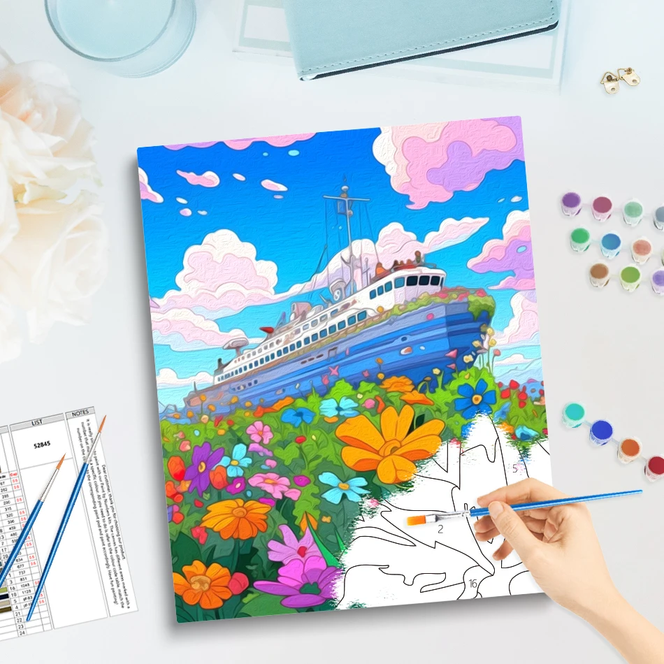 GATYZTORY Painting By Numbers Acrylic Landscape Ship lighthouse Paint Pictures By Numbers Oil Art Set