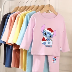 Disney Stitch Long Sleeve Pajama Set Cute Cartoon Christmas Party Decoration Winter Warm Casual Homewear Loose Two-piece Suit