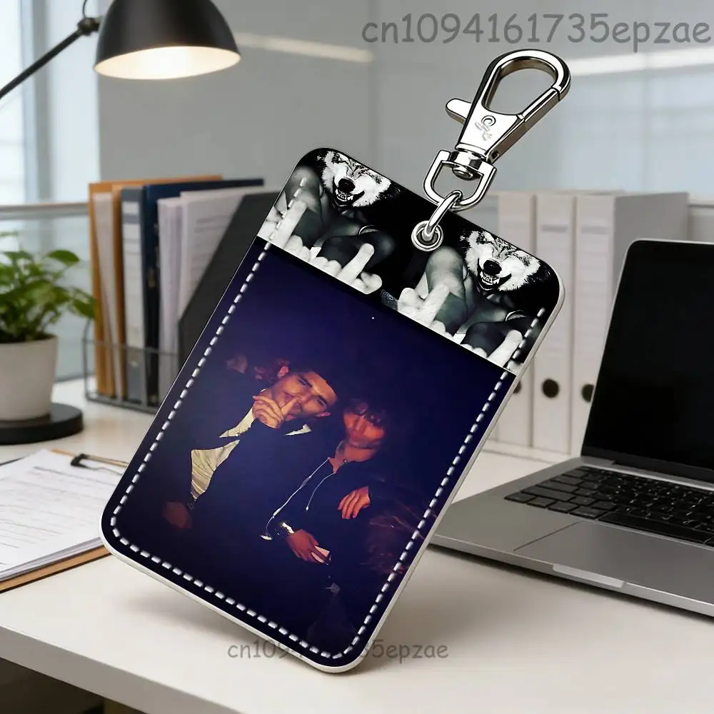 F-Fakemink Londons Saviour Rectangle Card Case Keychain Access Card Bag Key Tag Ring Leather Card Holder Key Ring Access