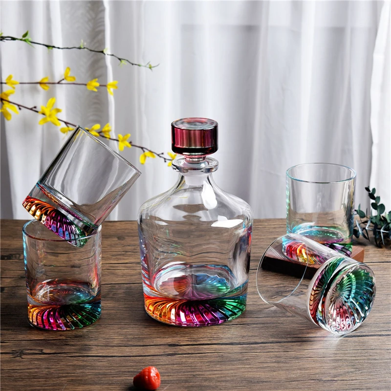 Neon Color Crystal Whiskey Decanter And Drink Glass Set Wine Bottle Wineglass Kits Bar Club Whisky Divider Dispenser Drinkware