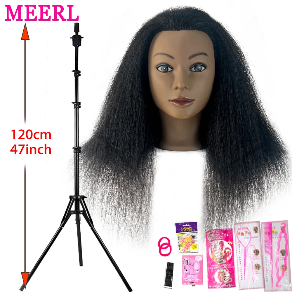 

Hairingrid Mannequin Head African American With 100% Human Hair Cosmetology Afro Hair Manikin Head For Practice Styling Braiding