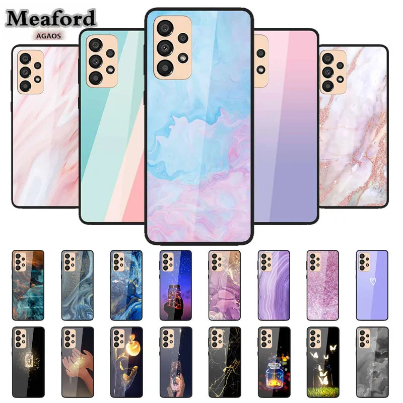 For Samsung Galaxy A33 5G Tempered Glass Case Hard Phone Case Luxury Case For Samsung A33 Protective Shockproof Fundas Coque