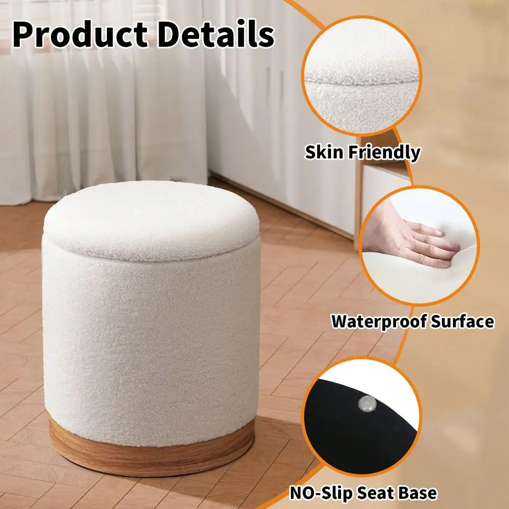 

Round Storage Ottoman With Removable Lid, Small holstered Foot Rest Stool With Gold Plating Base, For Dorm Living Room Bedroo