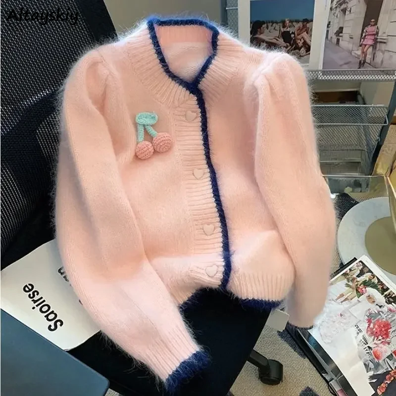 

Pink Cardigan Women Sweaters Spring 3D-Decorate Sweet Girls Kawaii Clothes Gentle Cozy Knit Vintage Korean Fashion Clothing New