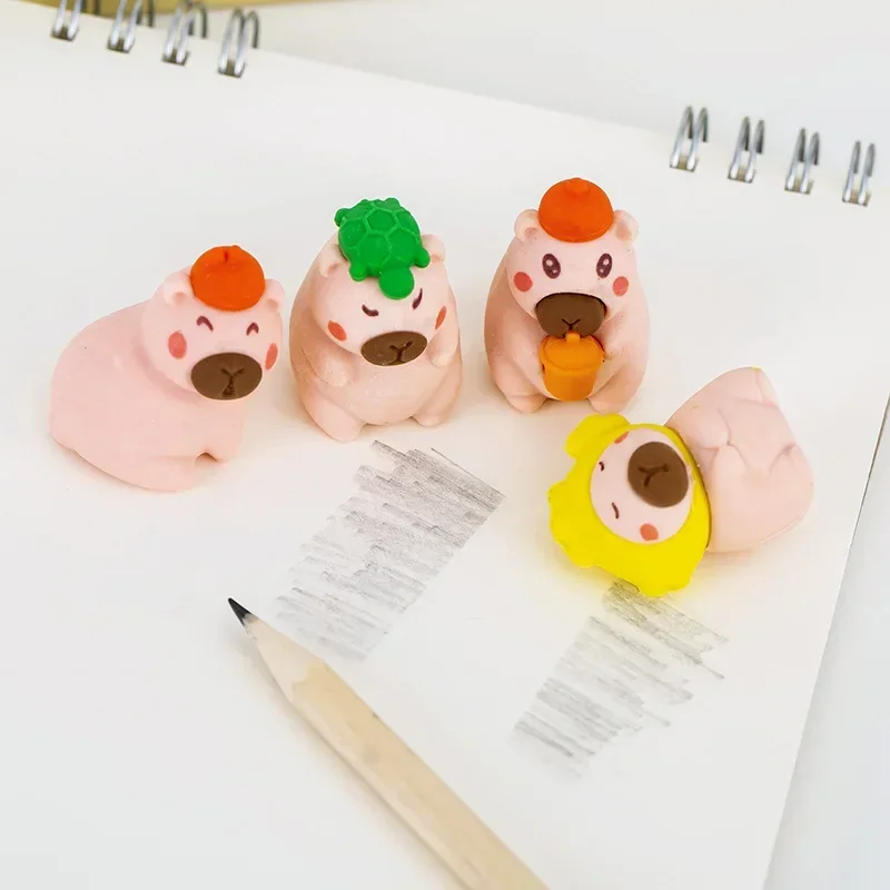 3Pcs/Lot Cute Capybara Pencil Eraser Rubber Kawaii Cartoon 3D Assembly Erasers for Kids Gift Student School Stationery Supplies