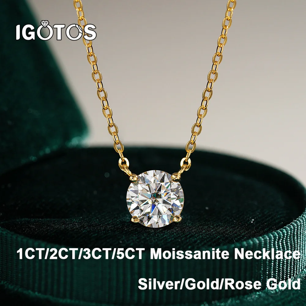 

IGOTOS GRA Certified1-5CT Moissanite Necklace for Women D VVS1 Round Cut 18K Full Diamond Pendant 925 Sterling Silver Neck Chain