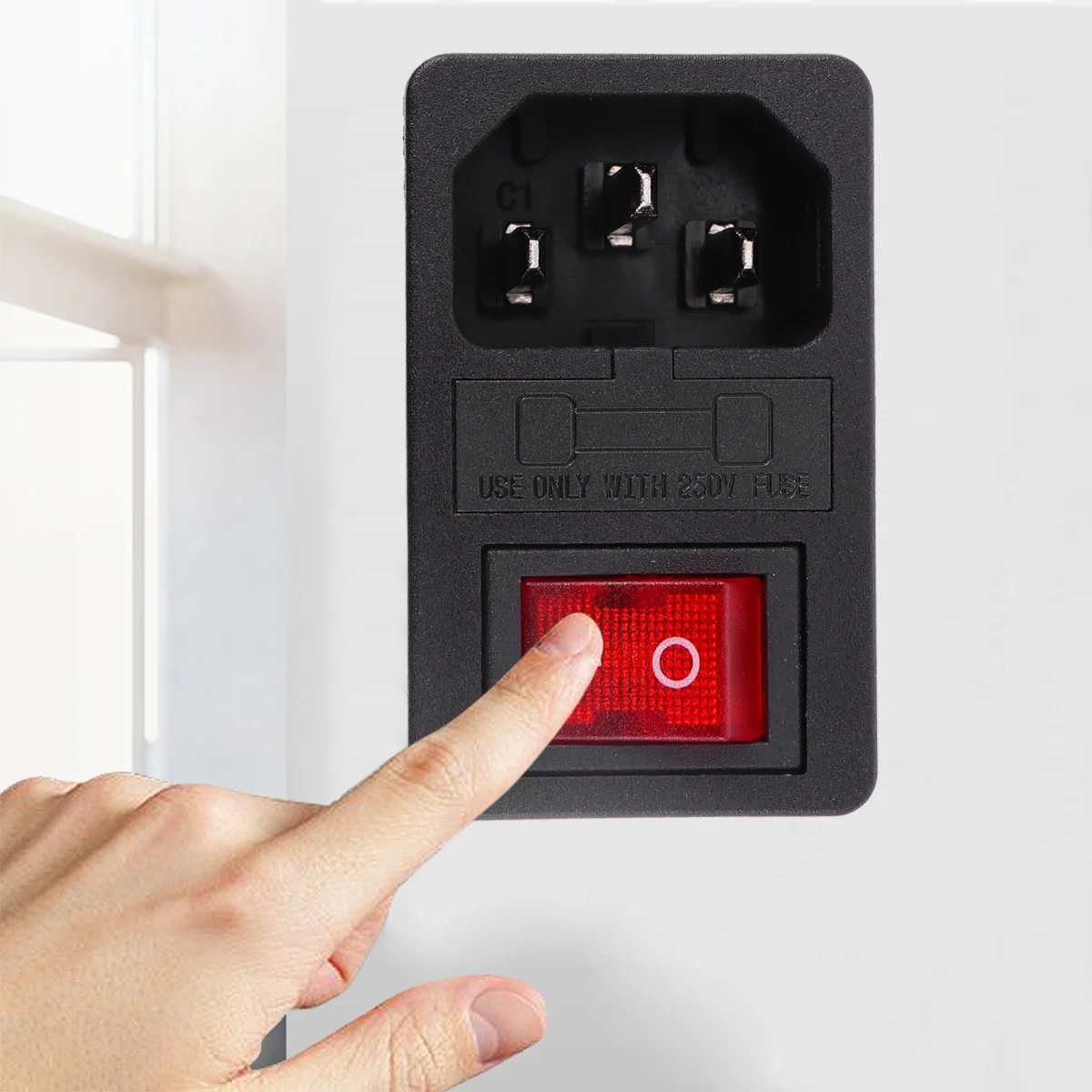 3-Pin Male Ac Power Plug Socket 10A 250V Rocker Switch Fuse Holder Power Inlet Electrical Outlet for Desktop Computers Neon