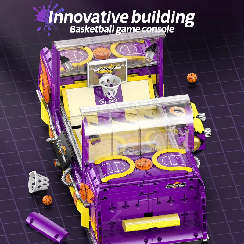 Em estoque xz009 técnica diversão máquina de jogo basquete blocos construção tijolos montagem modelo brinquedos para meninos conjuntos presente natal