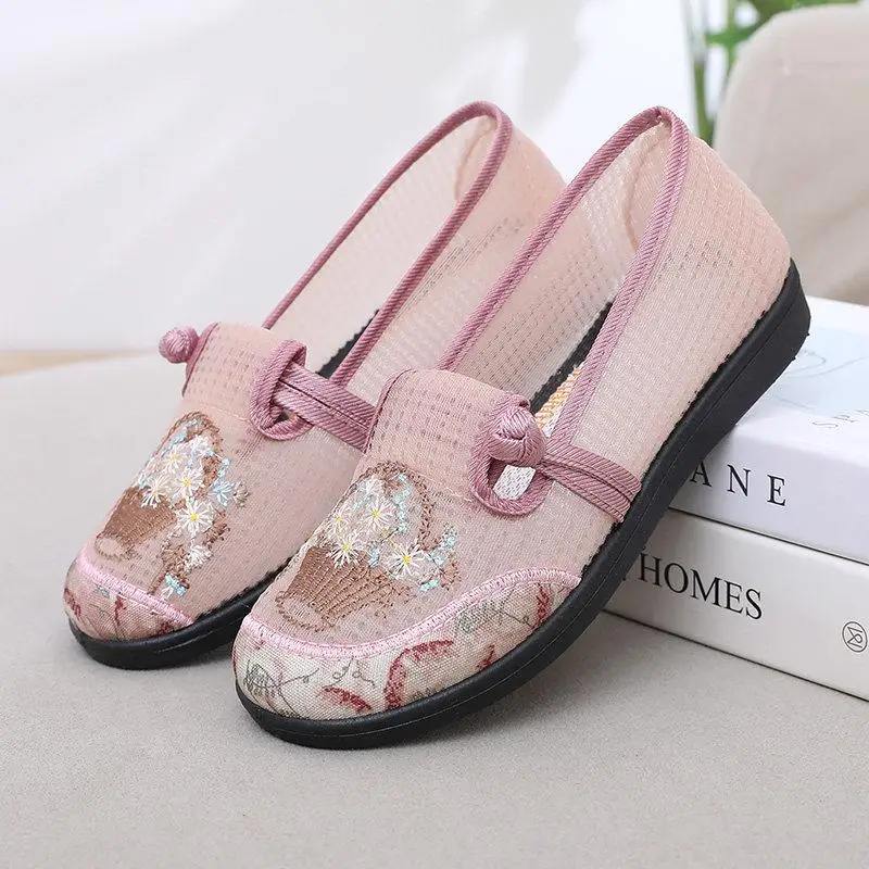 

Ladies Breathable Lightweight Soft Bottom Embroidered Shoes Summer Mesh Shoes Mom Shoes Beijing Cloth Shoes Fashion Hollow ou...