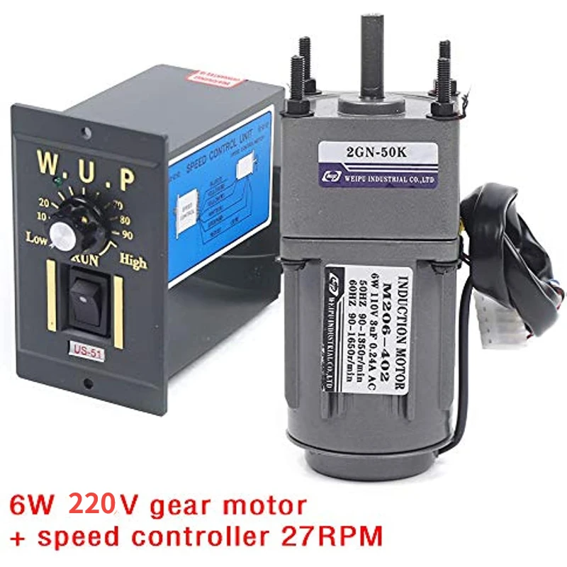 6W 220V AC Gear Reducer Motor 6.9RPM-415RPM 2IK6GN-C 2GN15K with Speed Regulator Adjustable Speed CW CCW Single-Phase Motors