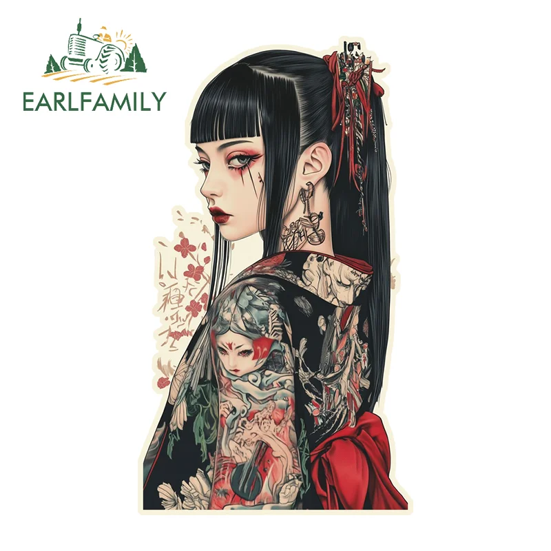 

Наклейки EARLFAMILY Geisha Samurai, черные тату-наклейки для зеркала заднего вида, наклейки на багажник, устойчивые к царапинам, из ПВХ, для холодильника, компьютера, кулера