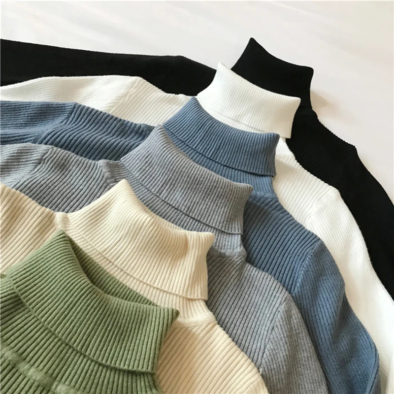 Autumn Winter Thick Sweater Women Knitted Pullover Ribbed Sweater Long Sleeve Turtleneck Slim Warm Soft Pull Femme Jumper 2024