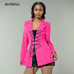 ROMISS Bandage Solid Blazers For Women Notched Collar Long Sleeve Slimming Folds Patchwork Pockets Spring Blazer Female New