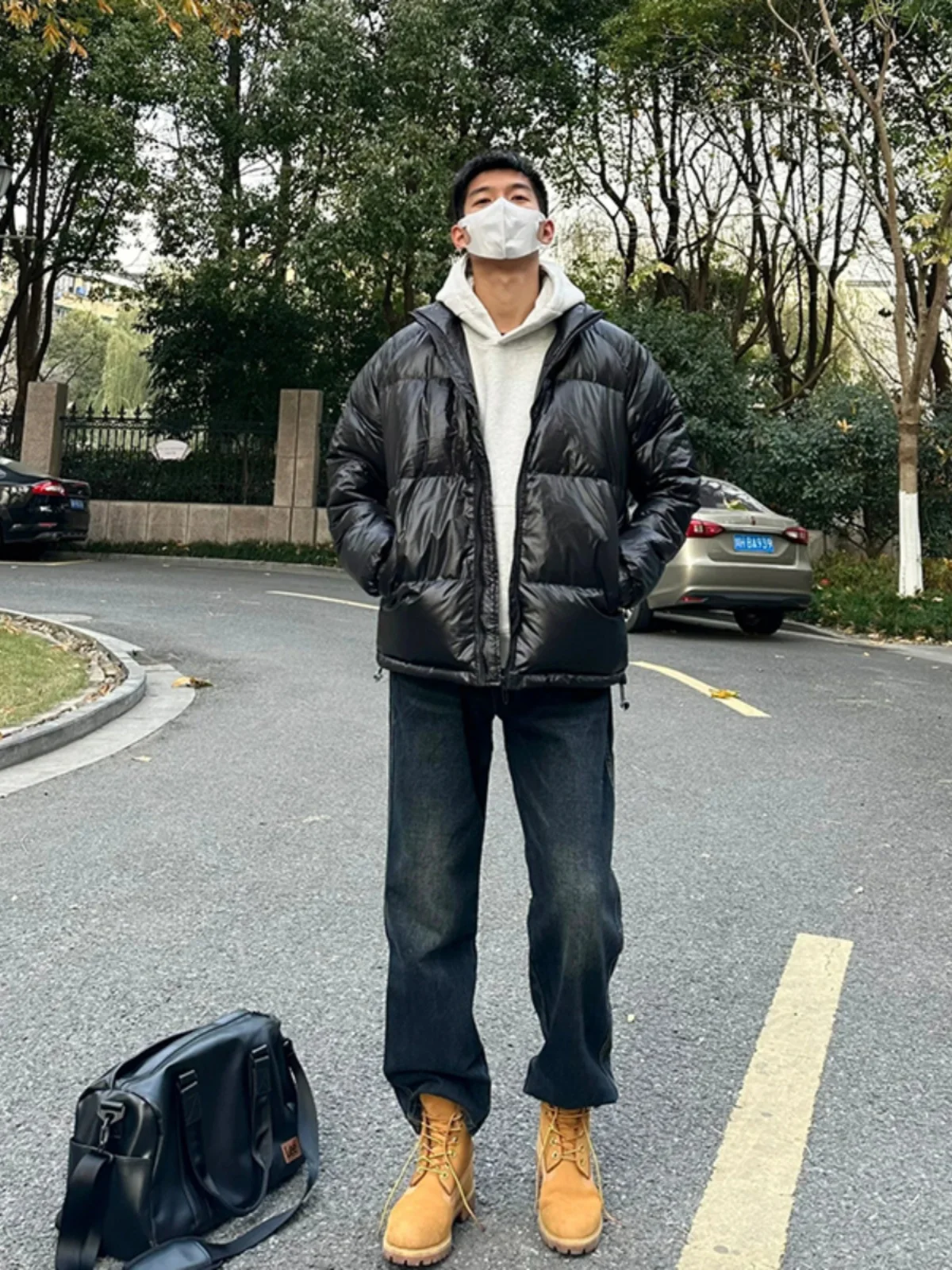 

American Style Fleece Lined Straight Leg Jeans Men's Autumn Winter High Street Vibe Long Pants Matching Boots