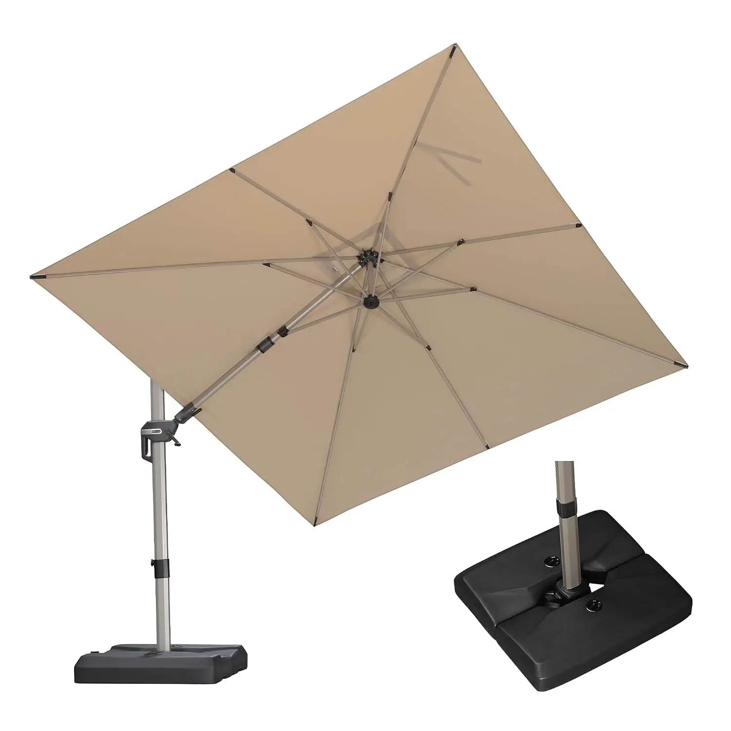Patio Umbrella with Base 10' x 10' Left-right Tilting Beige | Shade at Every Angle Left-right Tilt, 5 Adjustable, Customized