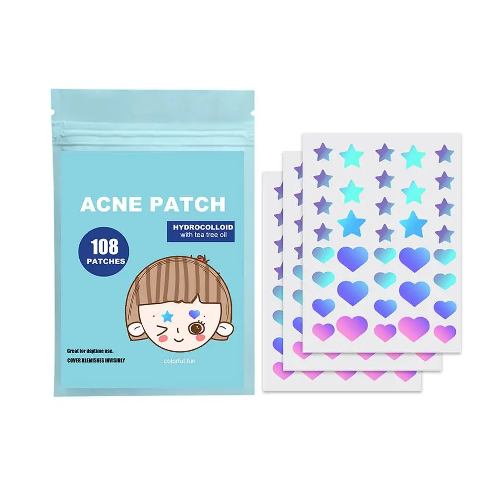 Autocollant de traitement de l'acné en forme d'étoile et de coeur, patch de soins de la peau, élimination des boutons invisibles, mignon, V6l's, 108 pièces, 216 pièces