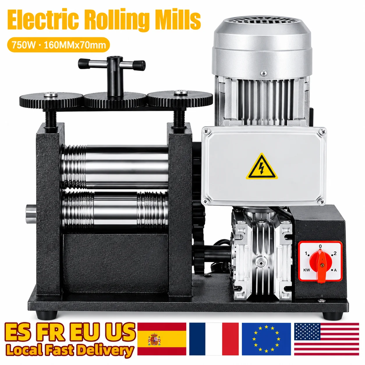 750W Electric Jewelry Rolling Mill Large Jewelry Making Machine for Gold Silver Metal Processing Jewelry Sheet Wire Semicircle Pressing Machine 160mm 1HP 3-in-1 Jewelry Metal Rolling Mills Machine