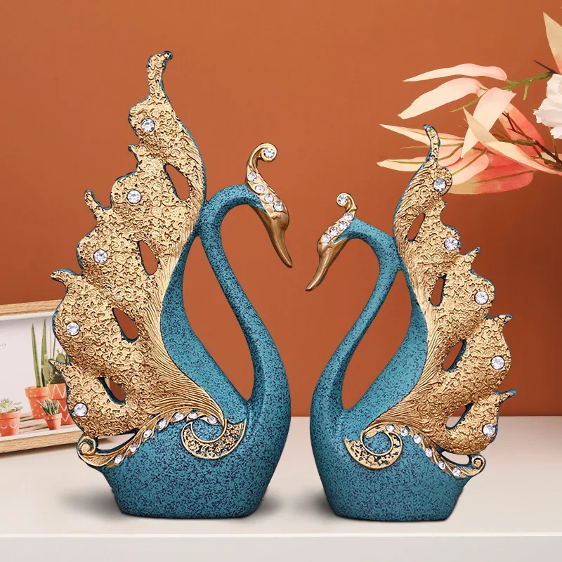 

(2Pcs)Lovers Swans Ornaments Creative Home Wedding Gifts Living Room Creative Crafts TV Cabinet Decorations Housewarming Gift