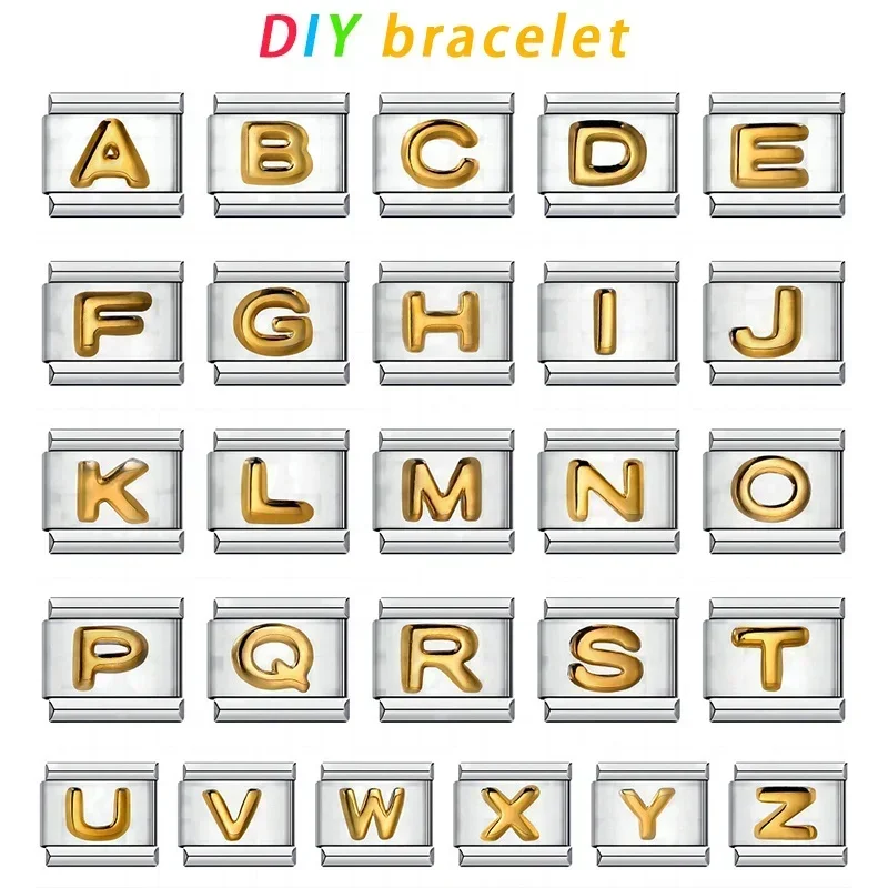 Explosive Titanium Steel Gold-plated Raised English Letters DIY Italian Bracelet Module 