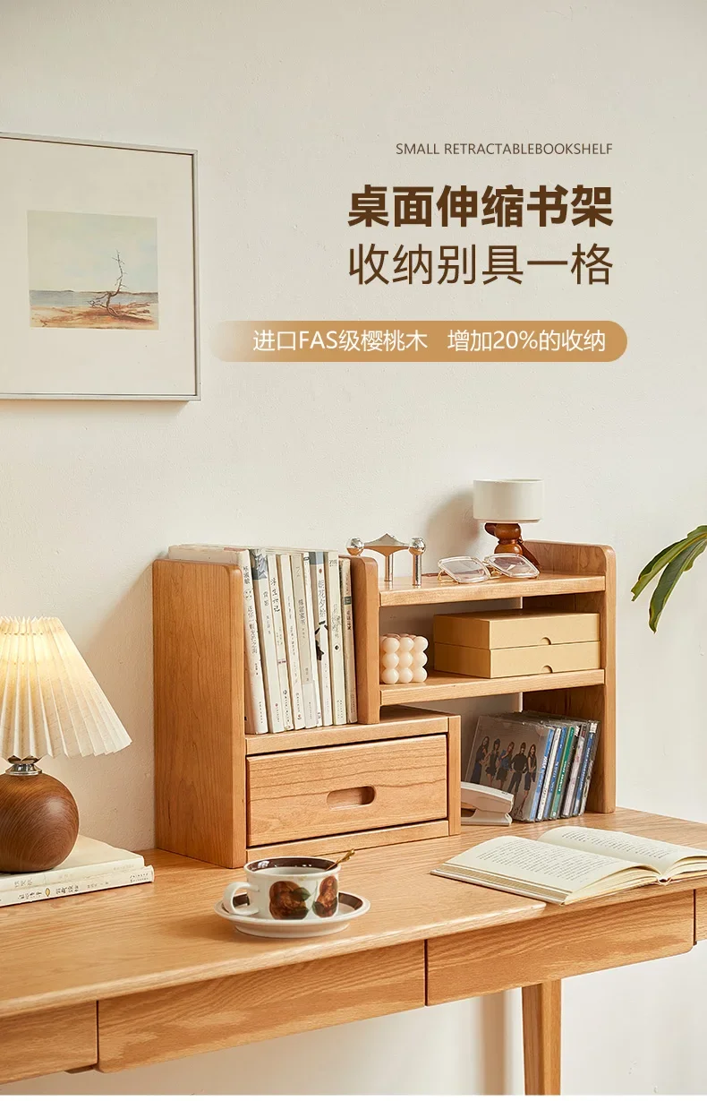 

Cherry wood desktop retractable bookshelf table solid wood creative simple corner rack desk sorting storage rack