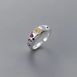 925 Sterling Silver Colour Zircon heart Adjustable Women's Engagement Ring Fashion Jewelry Wholesale
