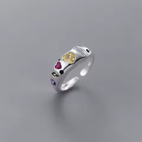 925 Sterling Silver Colour Zircon heart ​Adjustable Women's Engagement Ring Fashion Jewelry Wholesale