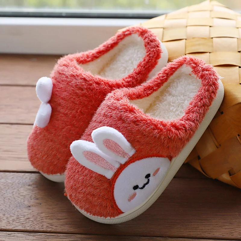 New Children's Home Slippers Winter Boys Girls Cute Flip Flops Rabbit Indoor Velvet Non-slip Wooden Floor Furry Warm Cotton Shoe