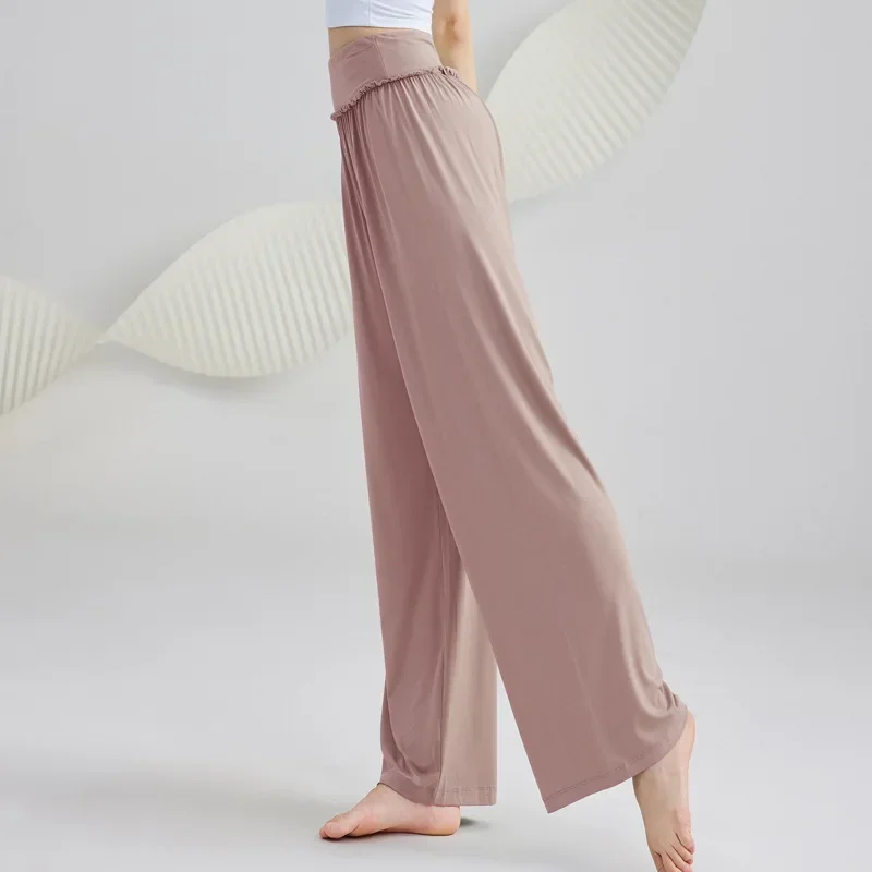 Modale drapierte Tanzhose für Damen, lockere, gerade Sommer-Übungskleidung, klassische Tanzhose mit weitem Bein, schlankmachend, modern