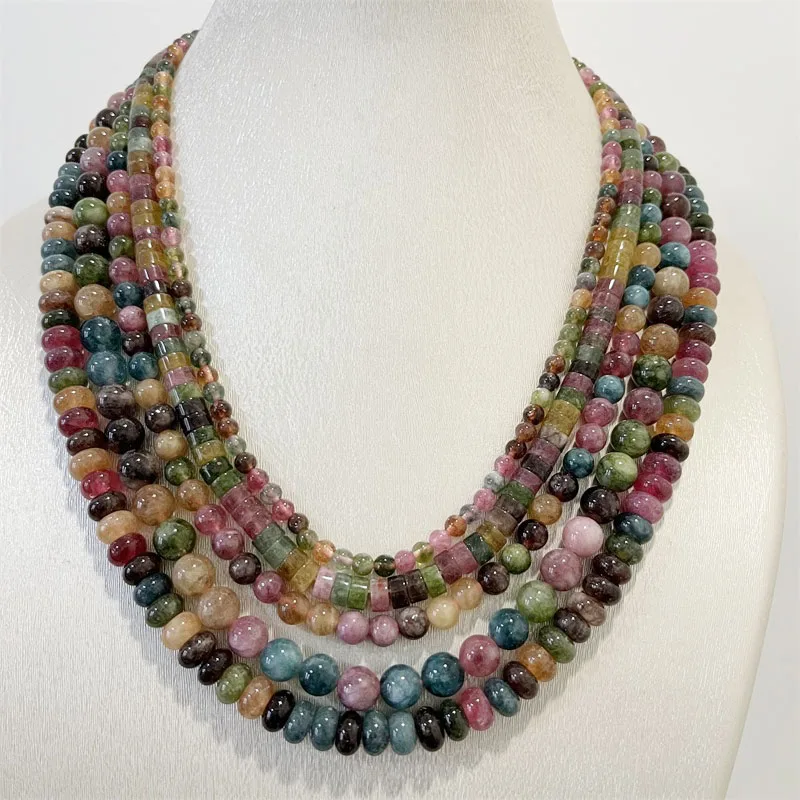 Luxury Brazil Candy Tourmaline Necklace Colorful Natural Stone Jewelry Elegant Exquisite Beaded Chain Choker Collier