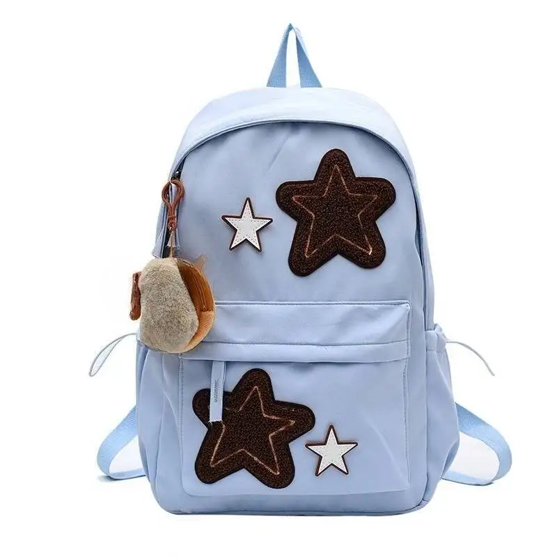 Vintage Girls Star Flocking Backpacks Fashion Y2k Aesthetic Casual Students Backpack Women All Match Simple Schoolbags Trendy