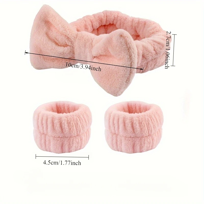 Ensemble de 3 pièces de bracelets de tête à nœud papillon doux et pelucheux, parfaits pour spa, maquillage, soins de la peau et lavage du visage