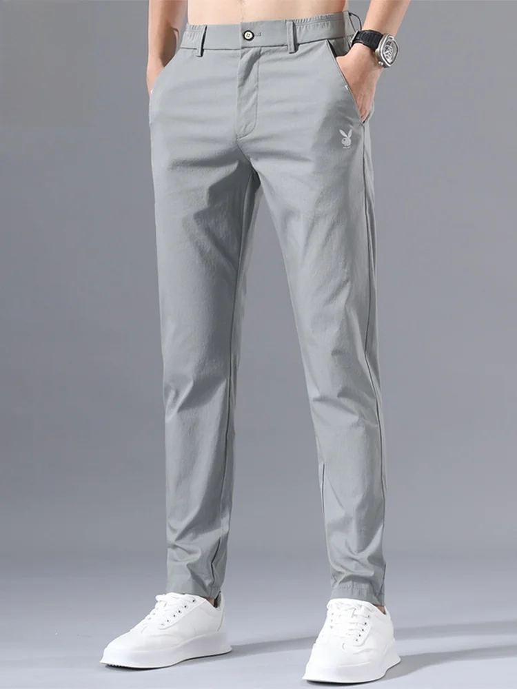 

Мужские повседневные брюки Slim Fit, весна 2026, модные, легкие, прямые, удлиненные, с эластичным поясом, из хлопка, нейлона и полиэстера