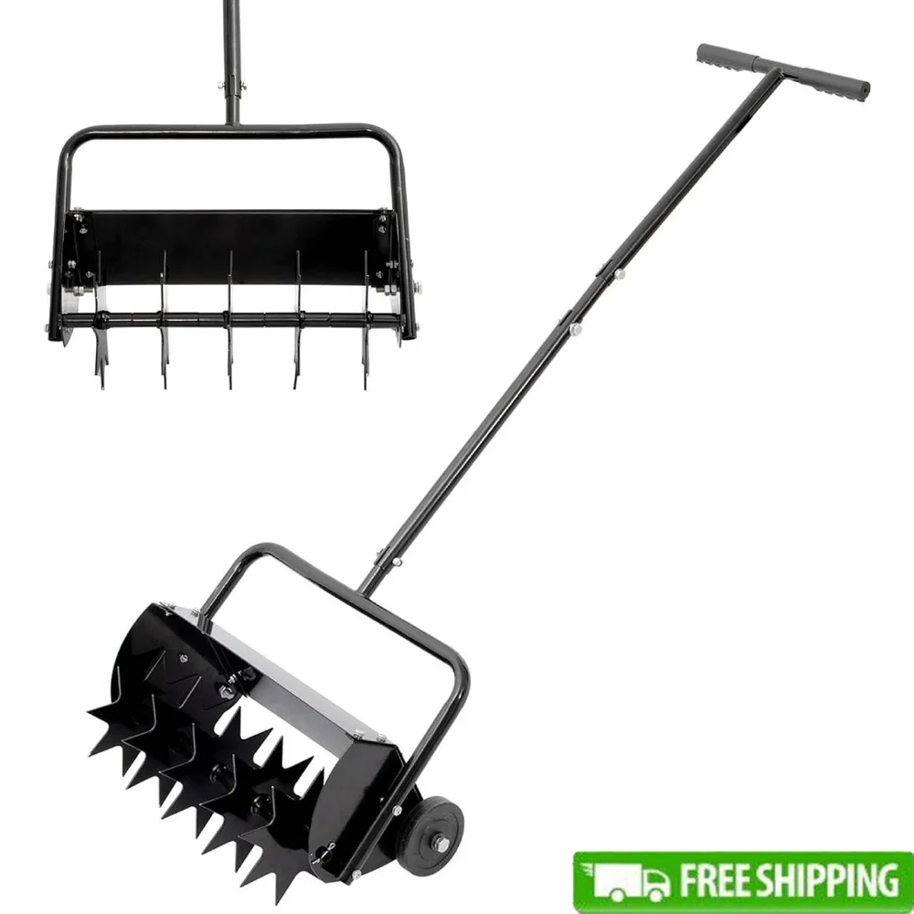 

20 Inch Manual Lawn Aerator with Adjustable Steel T-Handle Efficient Spike Blades Soil Aeration Garden Yard Care