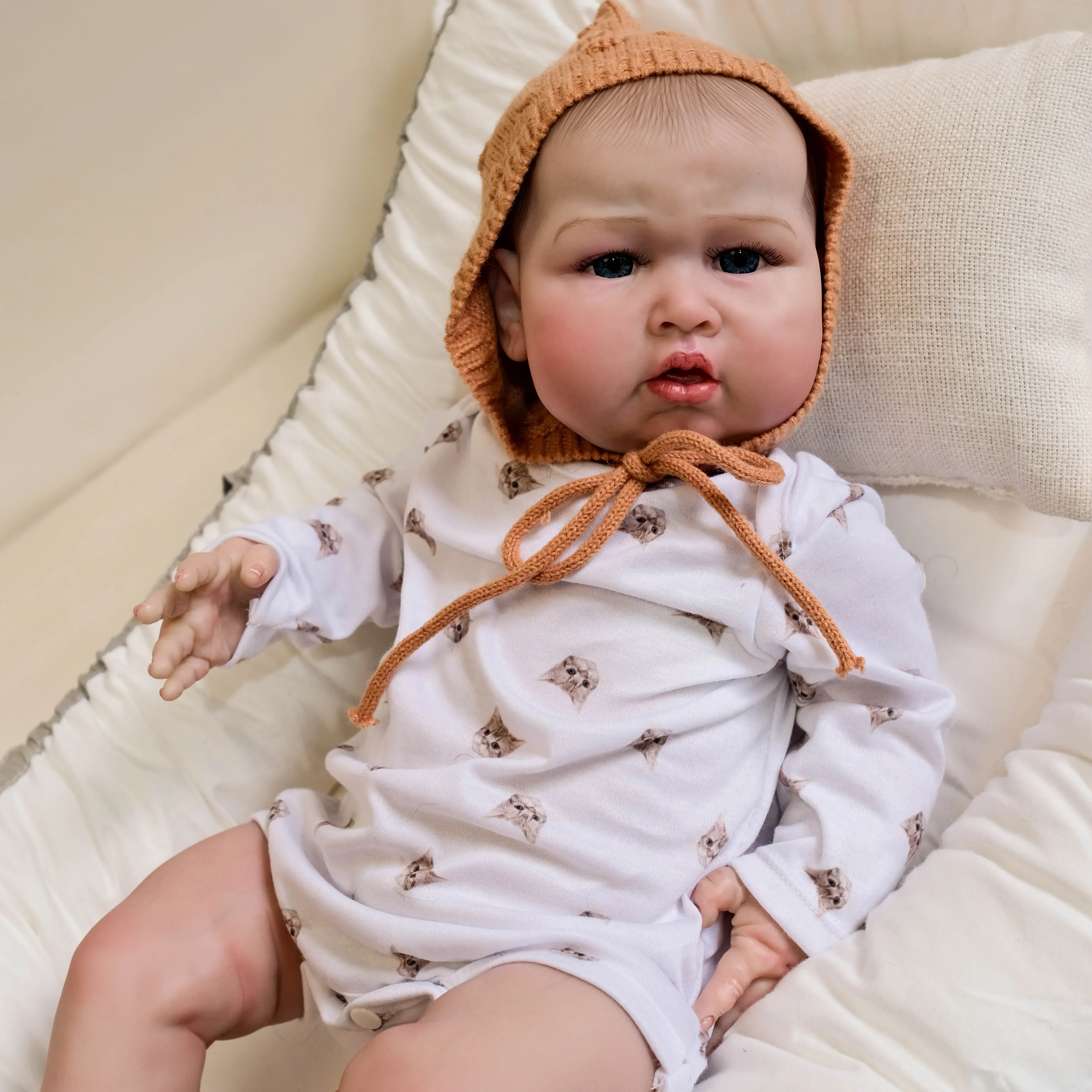 24 inch blauwe mus doek lichaam herboren pop peuter pasgeboren baby handgeschilderd haar levensechte zachte aanraking 3D huidkunst pop