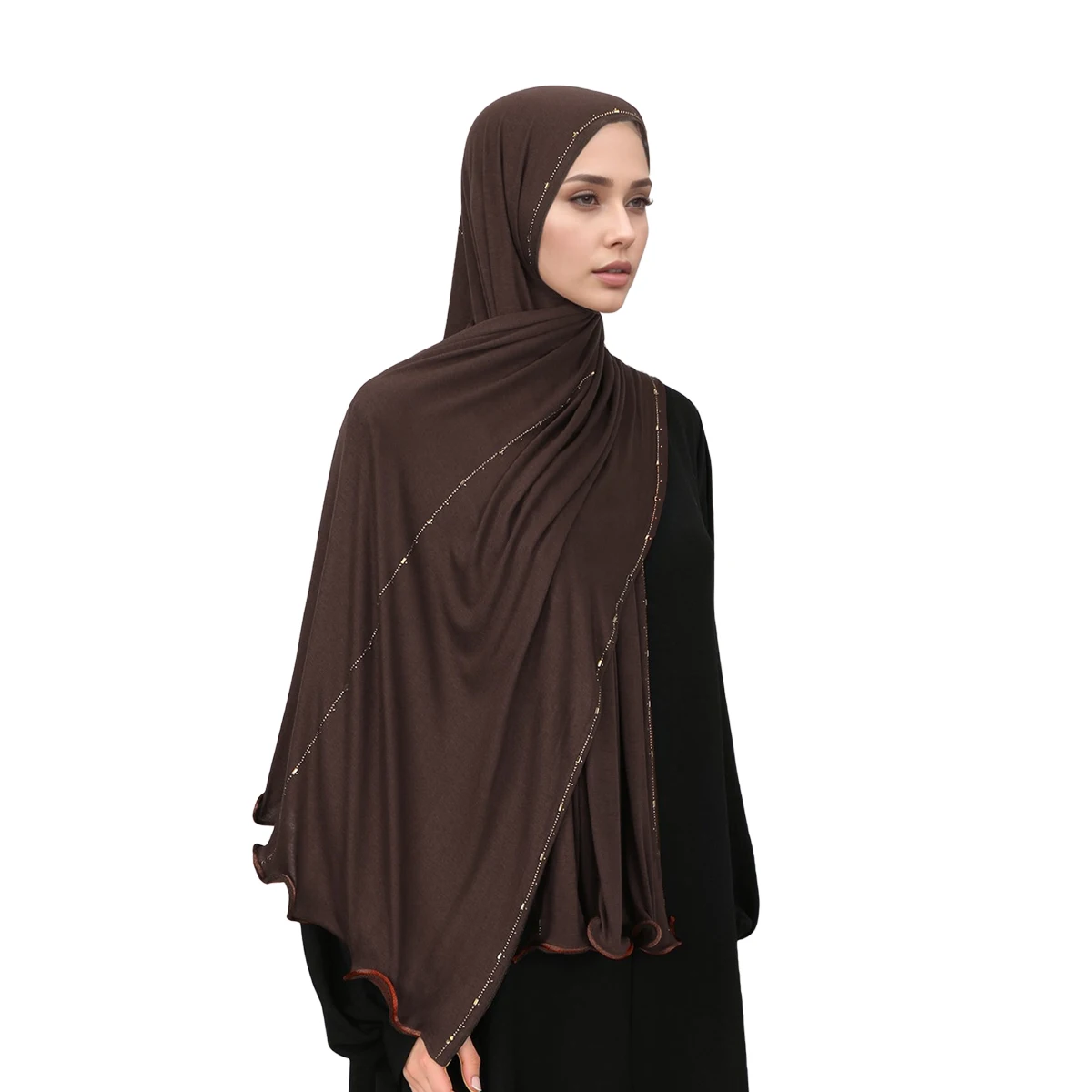 

Muslim Jersey Hijab Scarf Shimmer Shimmer Edge Headscarf Women Premium Cotton Jersey Shawl Luxury Design Turban Plain Wraps