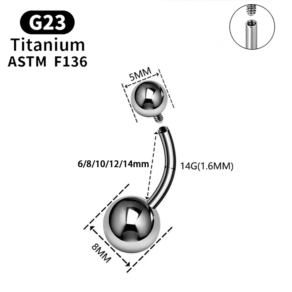 ASTM F136 G23 التيتانيوم الكلاسيكية جولة منحني الحديد مثير المرأة السرة ثقب الجسم مجوهرات 14 جرام