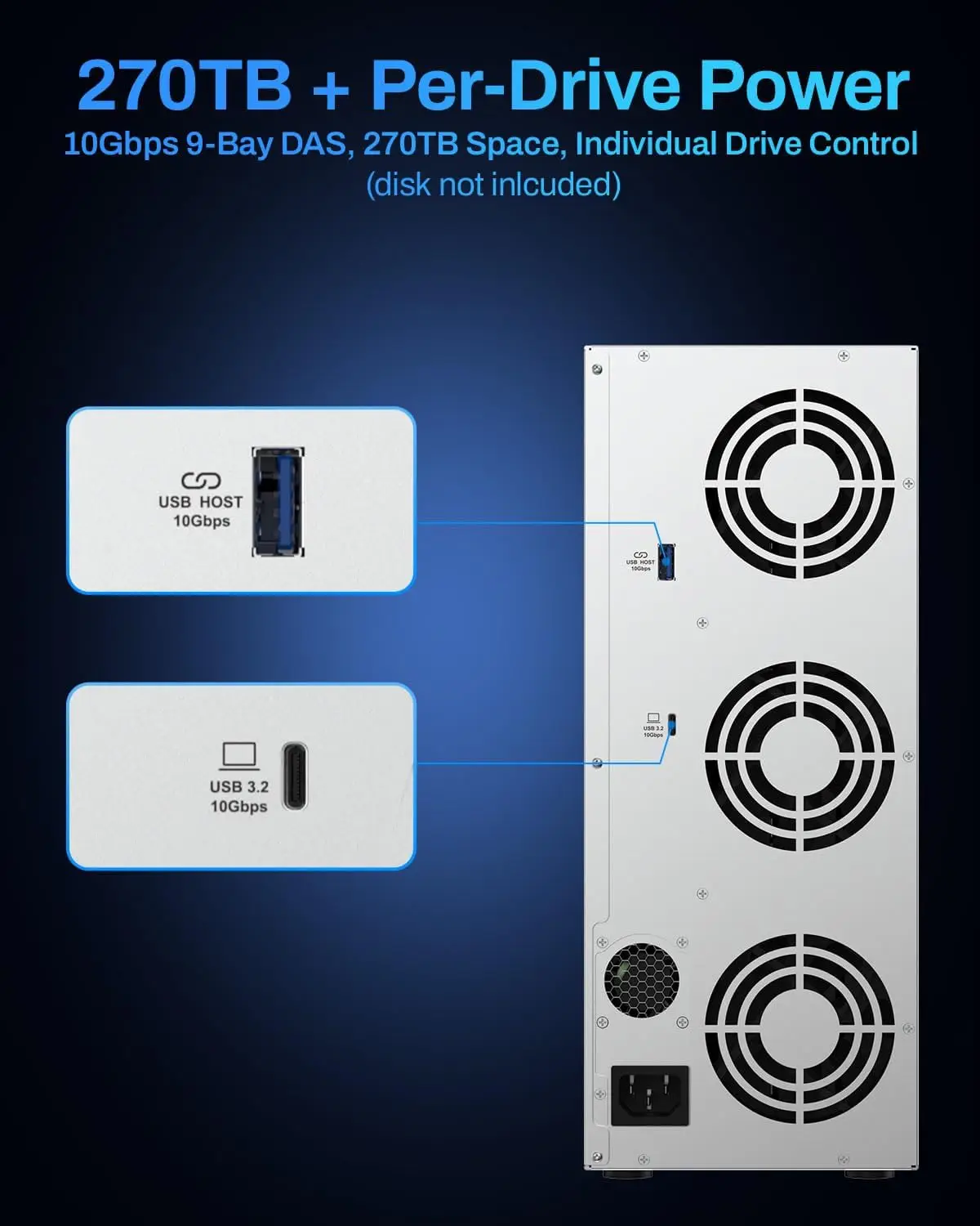 TERRAMASTER D9-320 Hard Drive Enclosure 9Bay USB 3.2 Gen2 10Gbps Type-C External HDD Storage Independent Power Control (Diskless