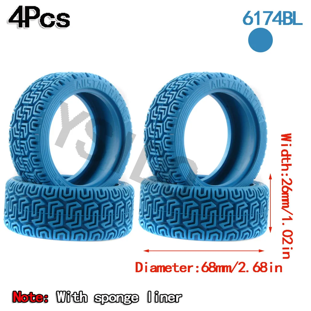 4Pcs YSIDO 68mm RC 1/10 Rally Rubber Tires For 1:10 RC Car On-Road Racing Rally HSP HPI Redcat Tamiya Kyosho SAKURA Tyres