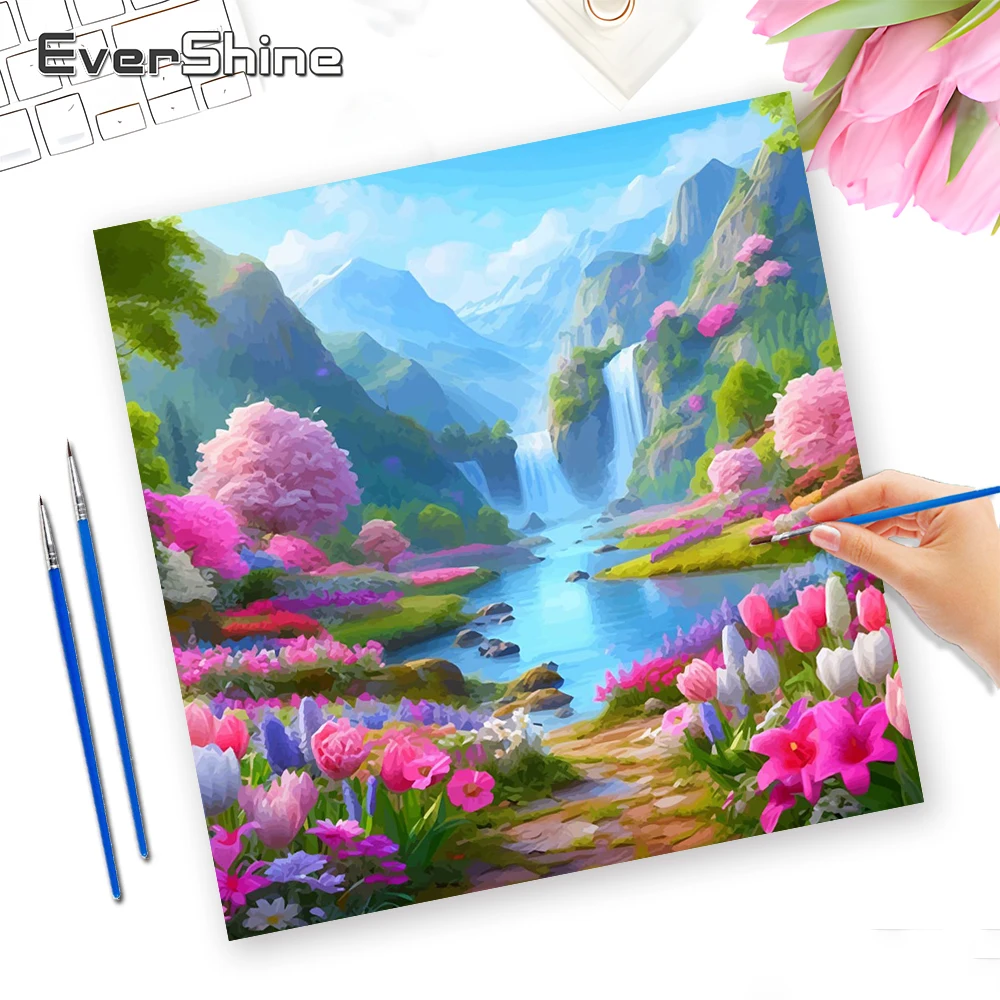 Evershine Malen nach Zahlen Set Landschaft Handgemaltes Gemälde Kunst Wasserfall Kunst Zeichnung Blume Einzigartiges Geschenk