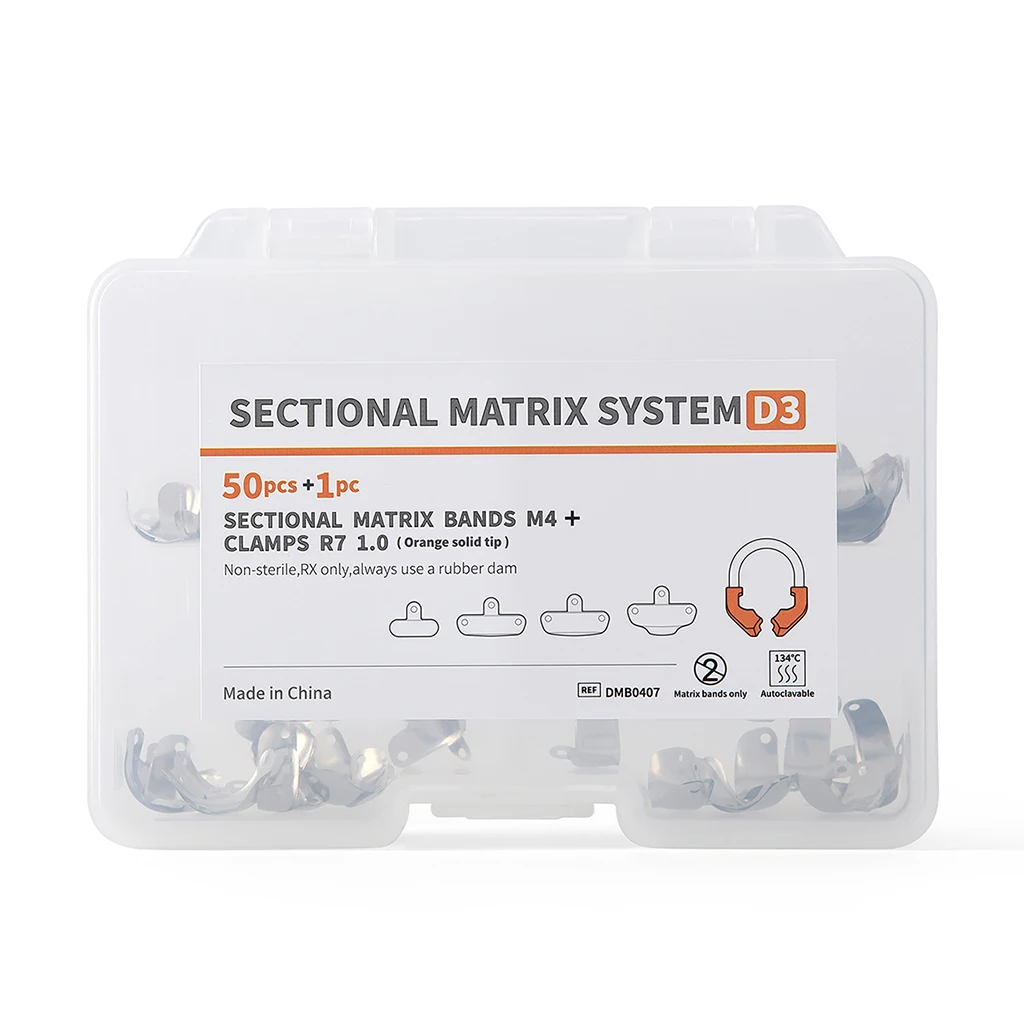 AZDENT Dental-Sektionalmatrizensystem, konturierte 50-teilige Matrizenbänder, M4-Klemmring, R7 Nickel-Titan, D3-Set, Zahnmedizinisches Material – Detail 1