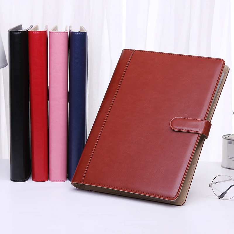 Professional Business A4 PU Leather Portfolio File Folder Holder Sales Conference Sign Folder with Calculator Mobile Stand Rack