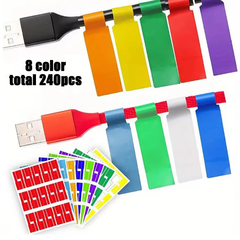 240pcs Waterproof Cable Labels 9 Colors Self-Adhesive Wire Tags for Cable Management Laser Printer Compatible Cord Markers