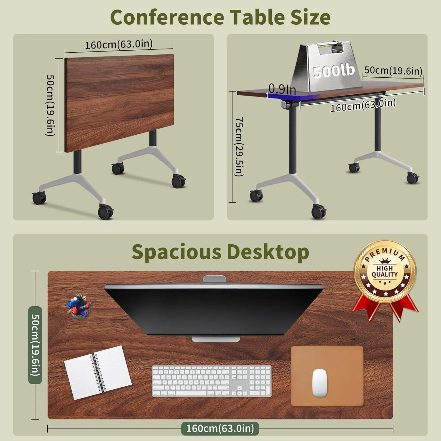 

Folding Conference Table Wheels Modular Stackable Flip Top Training Meeting Space Saving Seminar Office 63IN 2Pack, Custom