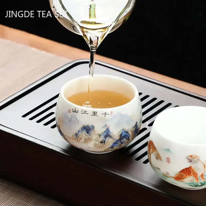 Exquisite Lamb Fat Jade White Porcelain Tea Cup Handmade Portable Ceramic Teacup Customized Tea Set Personal Master Cup