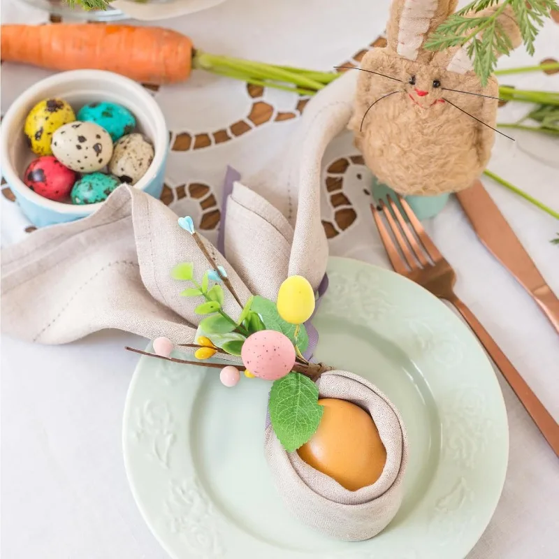 4-32PCS Easter Egg Napkin Rings Simulated Eucalyptus Wreath for Table Decor Home Dining Party Spring Decorations