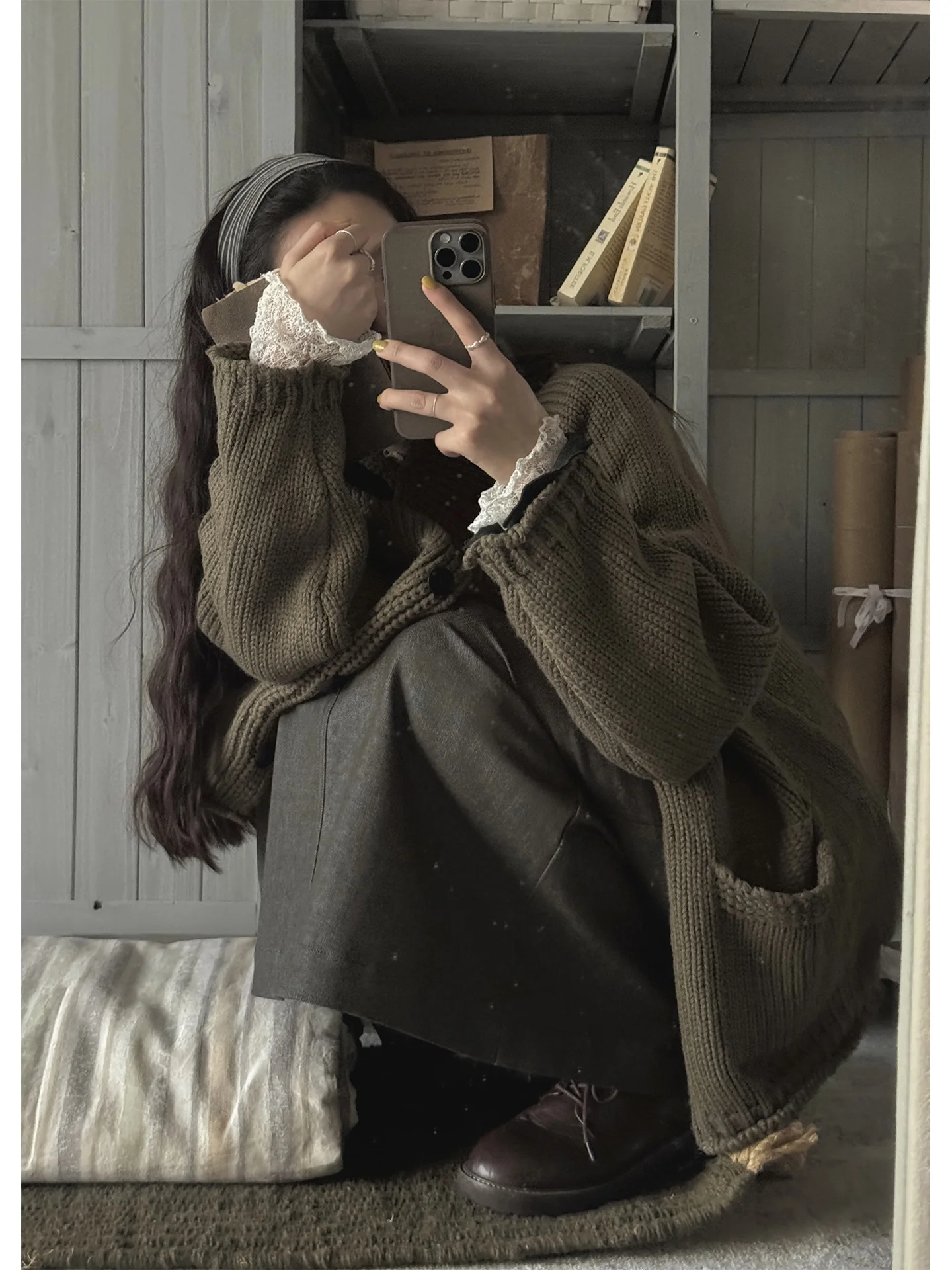 

JMWOMEN Винтажный вязаный свитер с высоким воротником и медведем, женский мягкий ленивый открытый кардиган, верхняя одежда, осенний сезон, хлопковый коврик...