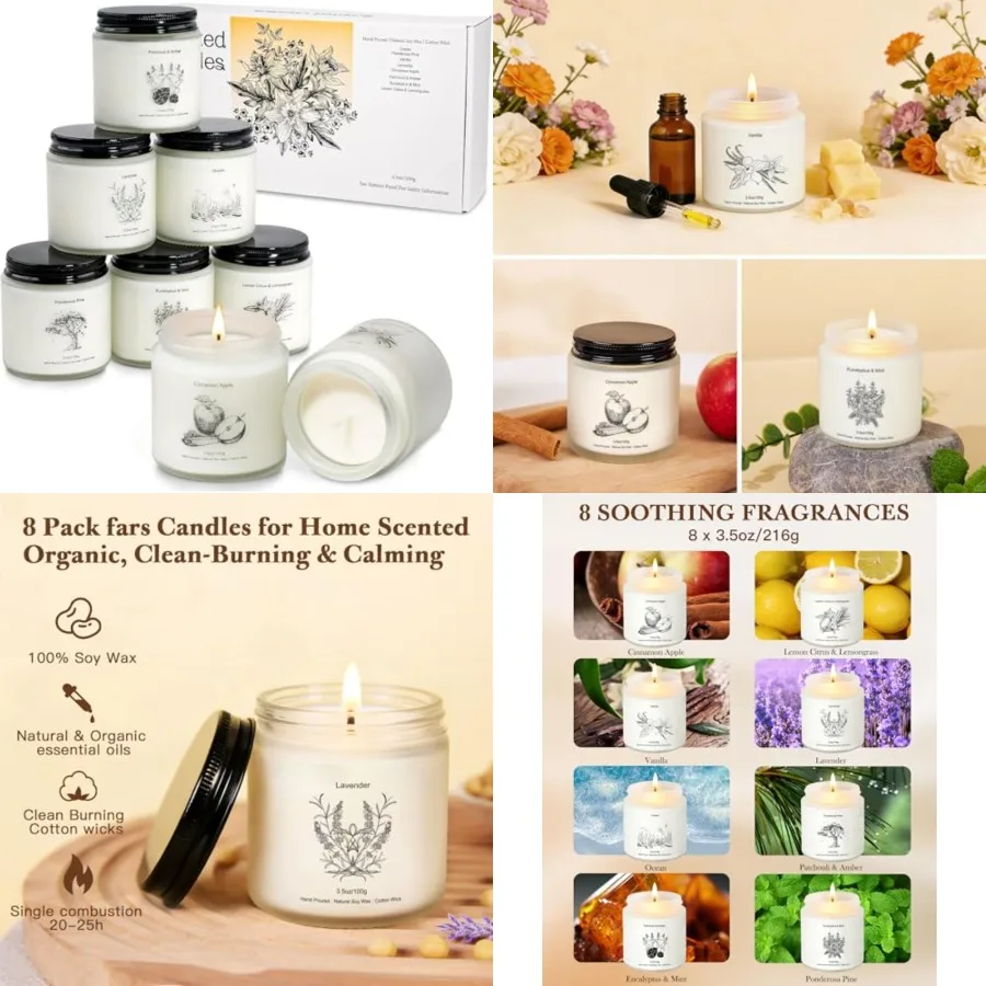 

Набор зимних свечей для подарков, 8 штук, долговечные соевые свечи для дома, натуральные ароматерапевтические свечи с расслабляющими ароматами, идеальный подарок.
